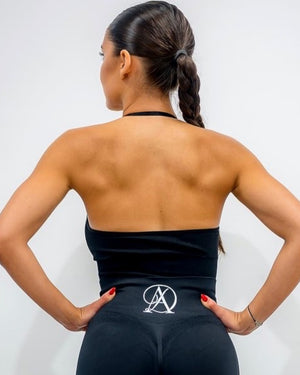 Спортно бюстие с гол гръб в черен цвят